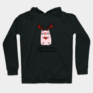 Meowy Christmas, cute cat with antlers Hoodie